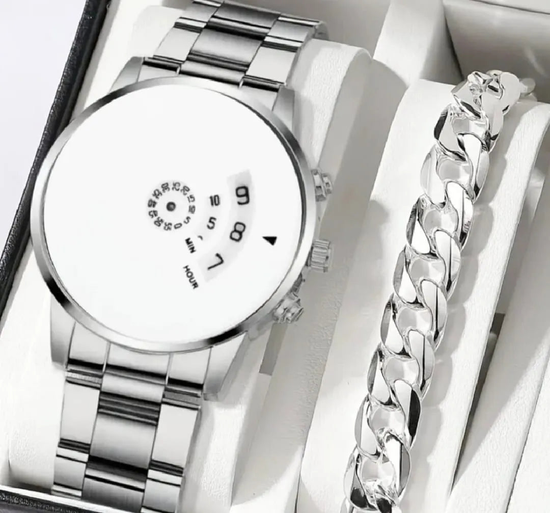 steel straps round dial wrist watch