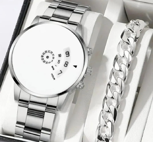 steel straps round dial wrist watch