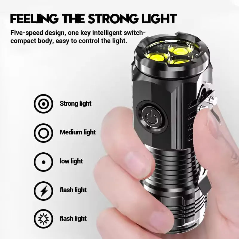 3-LED Rechargeable Camping & Hiking Flashlight with Type-C Fast Charging
