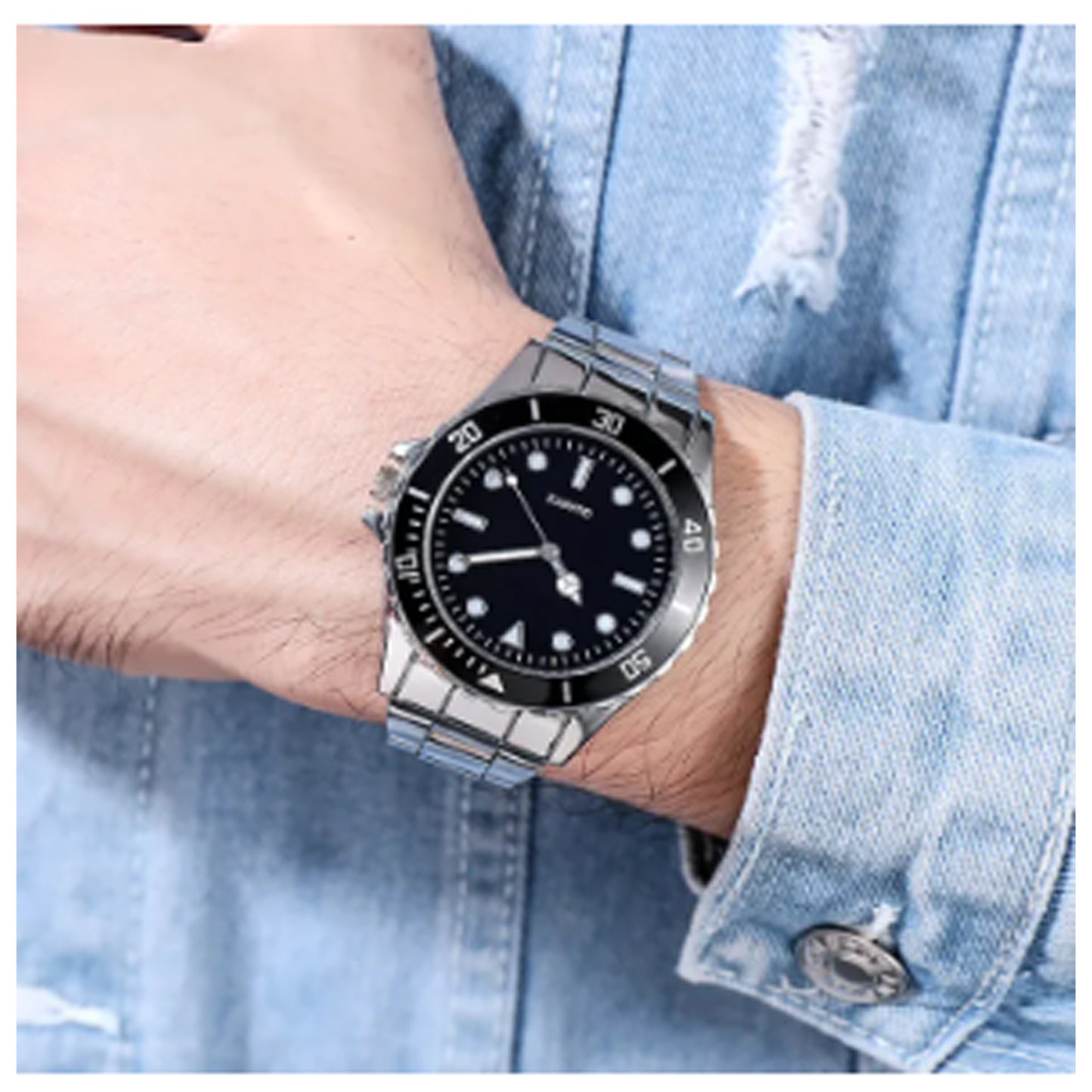 Men Fashion Simple Ghost Water Watches Stainless Steel