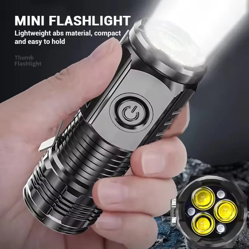 3-LED Rechargeable Camping & Hiking Flashlight with Type-C Fast Charging